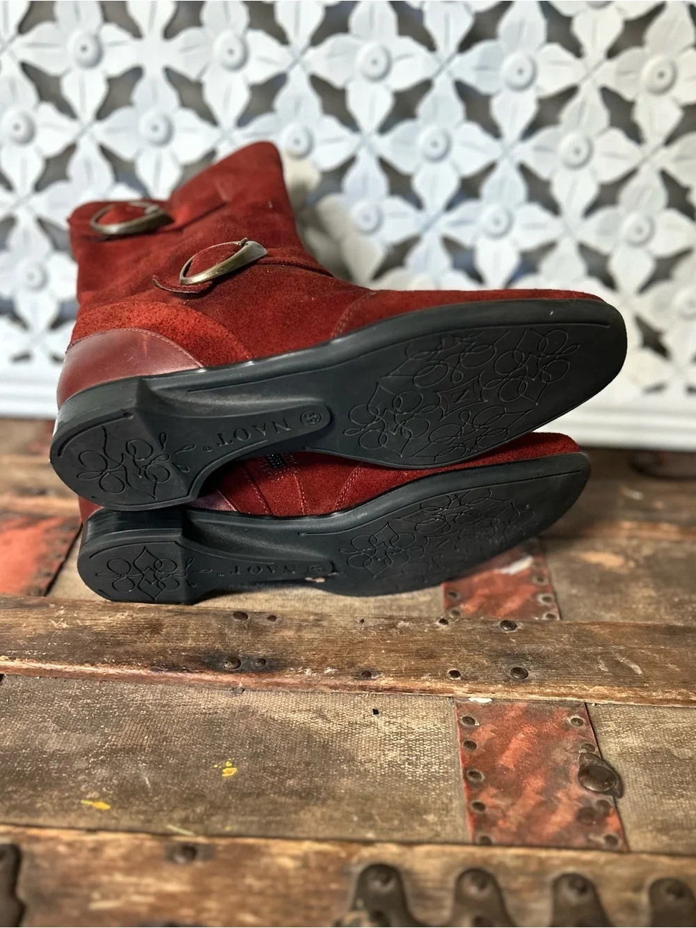 Naot Red Suede Ankle Boots Square Toe Comfort Booties Size 8.5
